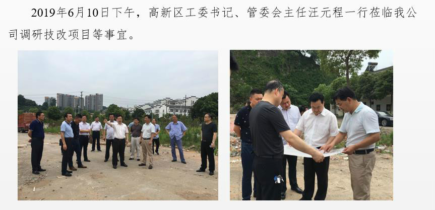高新區(qū)工委書記、管委會(huì)主任汪元程一行蒞臨我公司調(diào)研技改項(xiàng)目等事宜