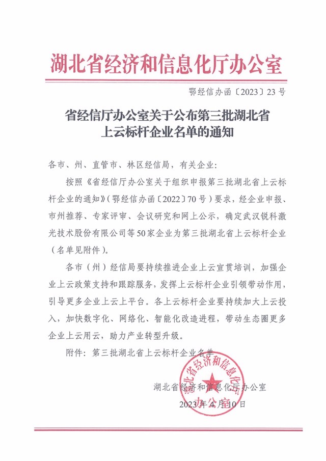 我公司入選湖北省第三批上云標(biāo)桿企業(yè)